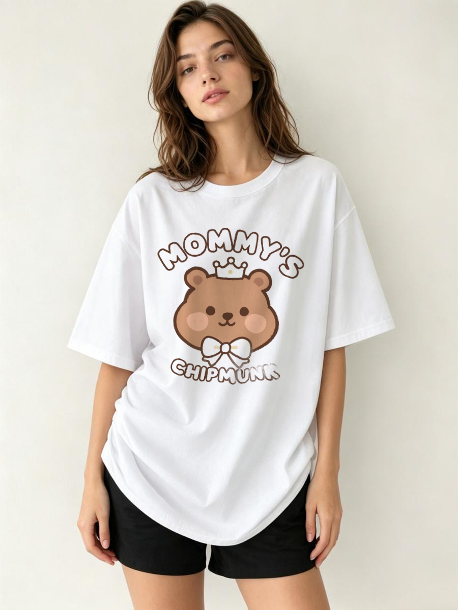 Longline Tee Oversized - 티셔츠 코튼 라운드 솔리드 컬러 베이직