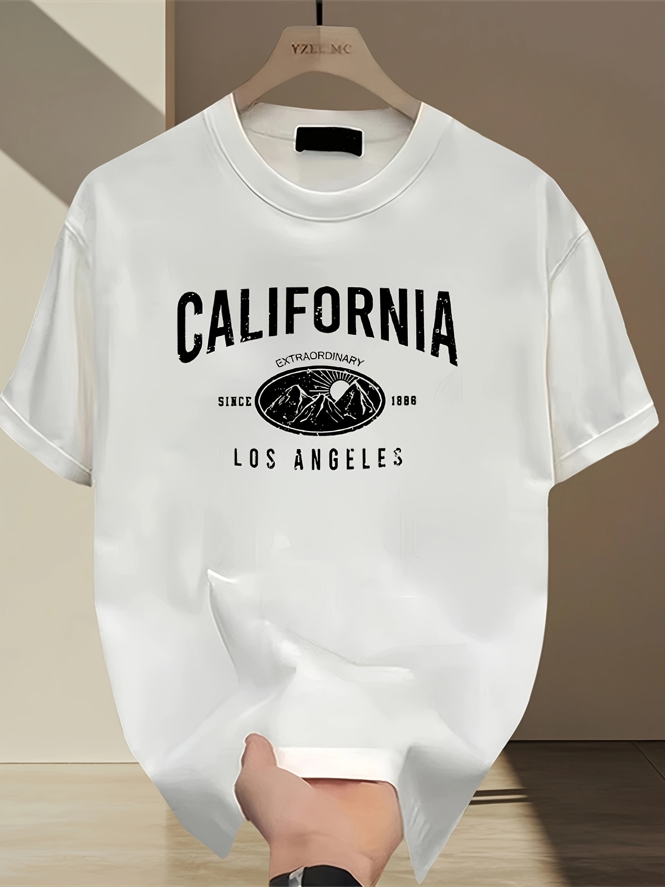 Street Fashion California - 캘리포니아 레터링 티셔츠 라운드넥 탑 심플