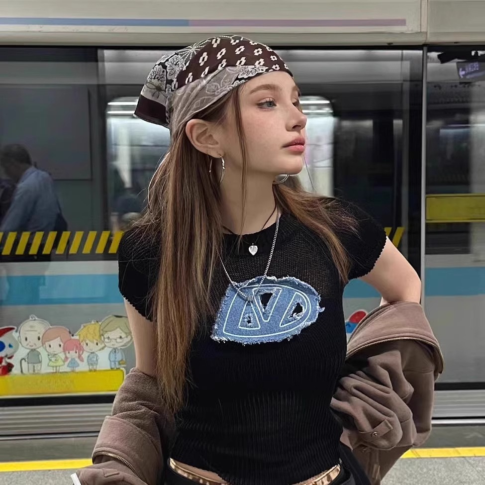 Street Fashion Girl - 레트로 아메리칸 스타일 헤드스카프 헤어밴드 장식