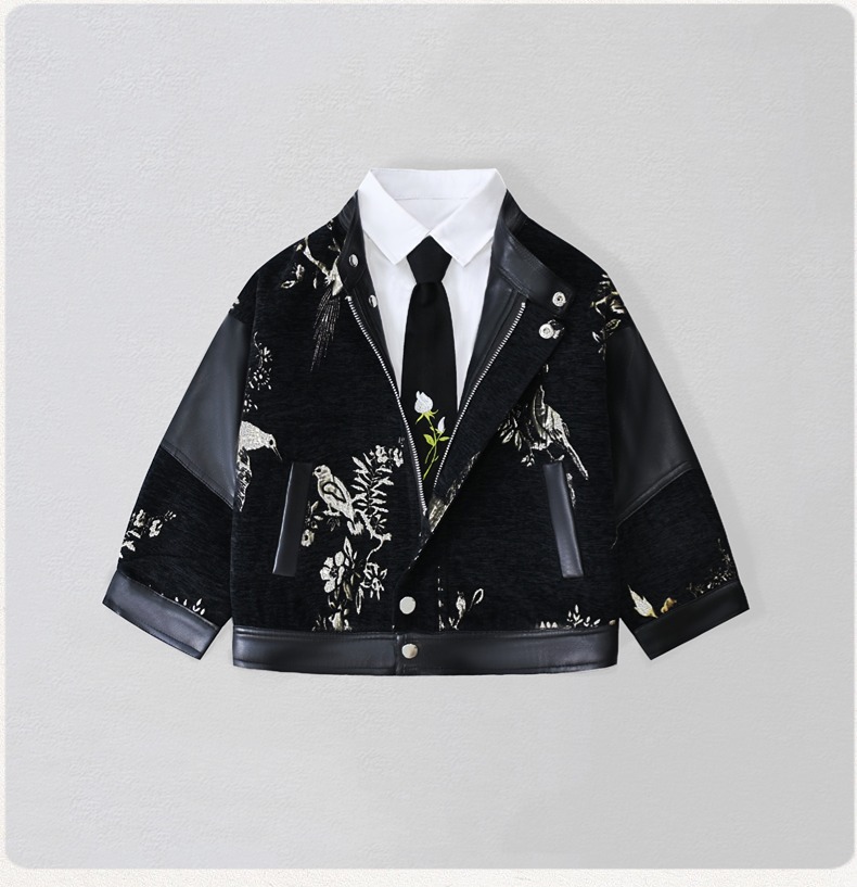 Street Fashion News - 신사풍 아동 자수 모터사이클 PU 가죽