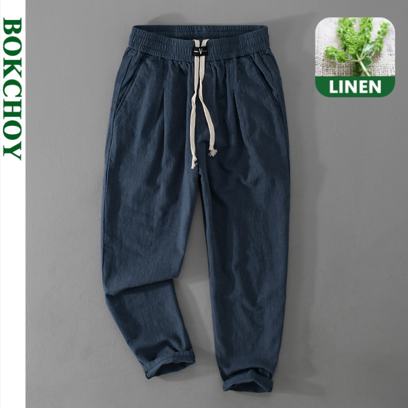 Street Fashion News - 용수철 남성용 린넨 캐주얼 카고 팬츠,