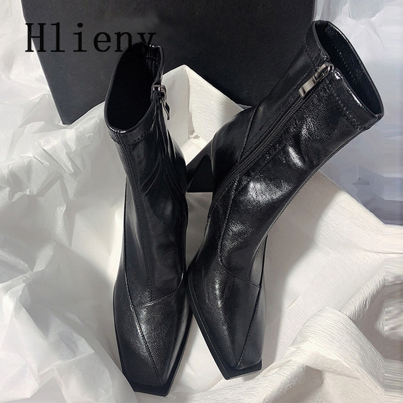 Hlieny 여성 앵클 부츠 패션 스퀘어 토 지퍼 숏  - Street Fashion Lady 리뷰 및 가격