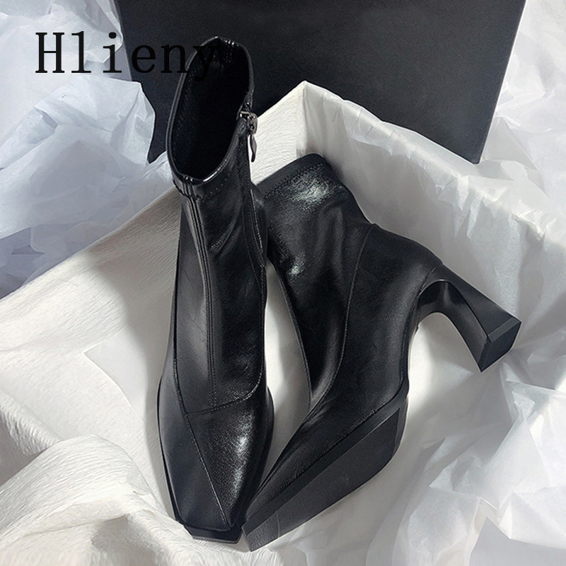 Hlieny 여성 앵클 부츠 패션 스퀘어 토 지퍼 숏  - Street Fashion Lady 리뷰 및 가격