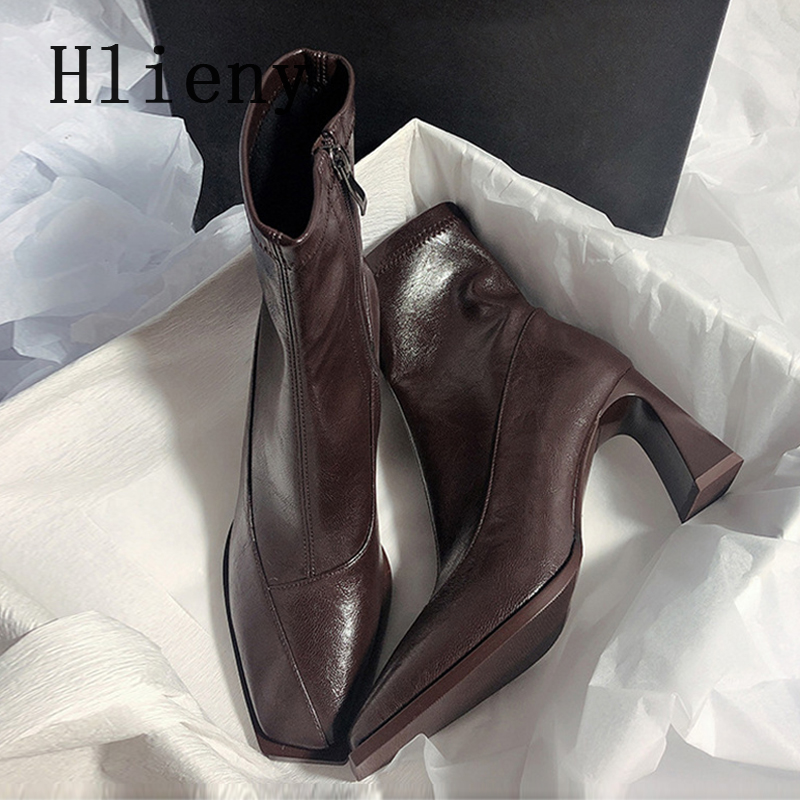 Hlieny 여성 앵클 부츠 패션 스퀘어 토 지퍼 숏  - Street Fashion Lady 리뷰 및 가격
