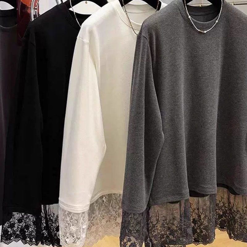 여성용 레이스 패치워크 긴소매 티셔츠 가을 겨울 기모  - Longline Tee Oversized 리뷰 및 가격