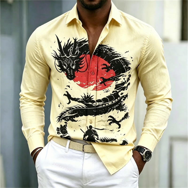 2026 신상 남성 셔츠 화이트 블랙 레드 배색 드래곤 - Street Fashion News 리뷰 및 가격