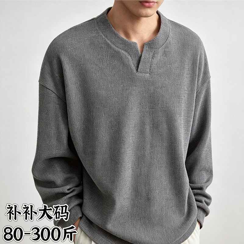 플러스 사이즈 남성용 와플 니트 헨리넥 긴소매 티셔츠  - Longline Tee Oversized 리뷰 및 가격