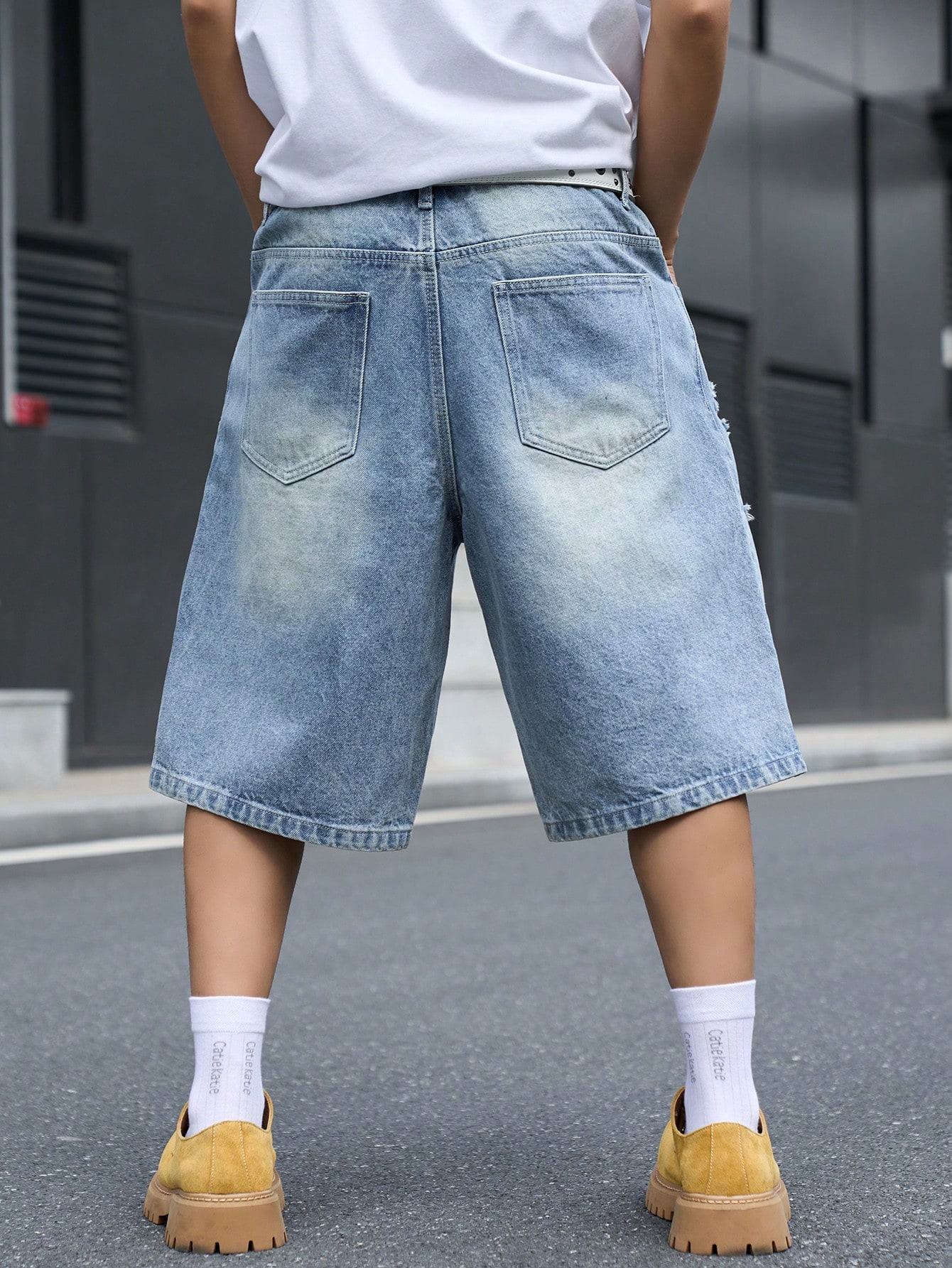남성용 루즈핏 데님 버뮤다 반바지, 빈티지 디스트레스드 - Street Fashion Types 리뷰 및 가격